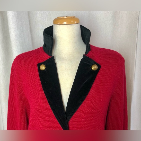Lauren Ralph Lauren Red Black Knit Sweater Blazer Jacket Gold Buttons Large - Picture 8 of 16